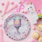 水色ピンクユニコーンと妖精の魔法ガラス ペーパープレート (パーティー)