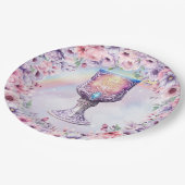 水色ピンクユニコーンと妖精の魔法ガラス ペーパープレート (アングル)