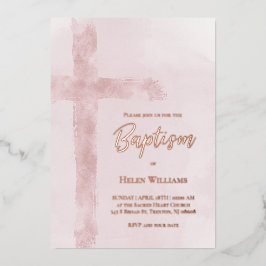 水色ピンク十字バプテスマ 箔招待状