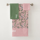 水色ピンク模様のグリーンリーフ名 バスタオルセット (インサイチュ)