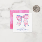 水色ピンク水玉模様弓状ギフトエンクロージャー ノートカード (正面/裏面インサイチュ)