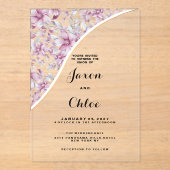 水色ピンク灰色の植物性フローラ結婚ズ アクリル招待状 (正面)