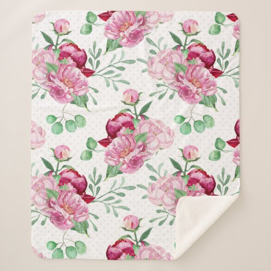 水色ピンク牡丹 シェルパブランケット (正面)