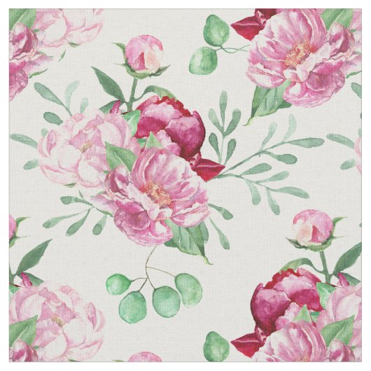 水色ピンク牡丹 ファブリック (クローズアップ)