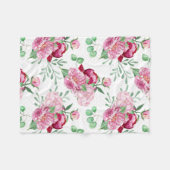 水色ピンク牡丹 フリースブランケット (正面(横))