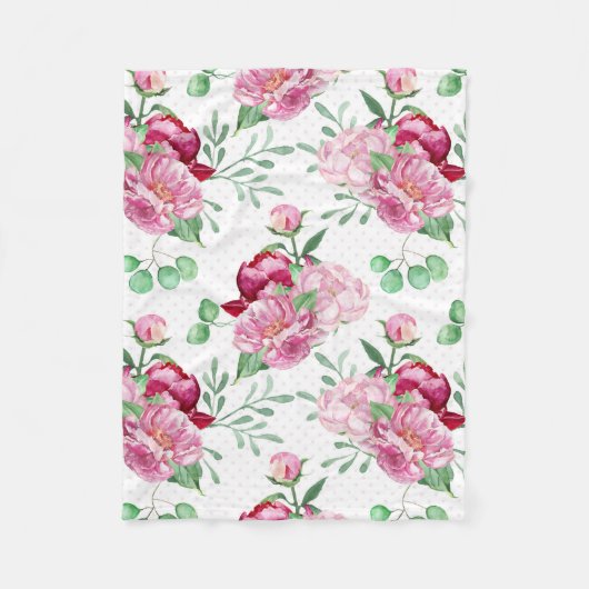 水色ピンク牡丹 フリースブランケット (正面)