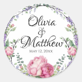 水色ピンク花模様ラベンダーエデュカリ ラウンドシール