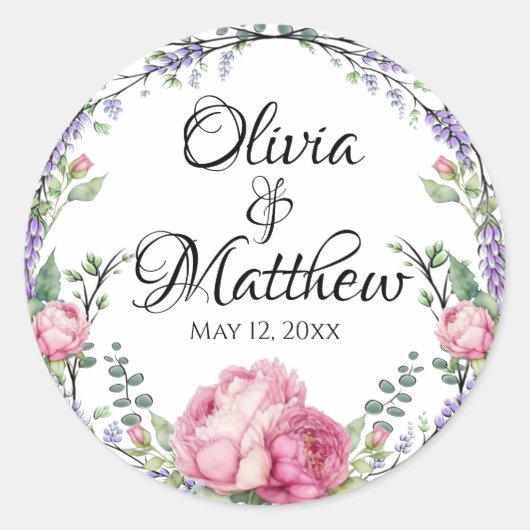 水色ピンク花模様ラベンダーエデュカリ ラウンドシール (正面)