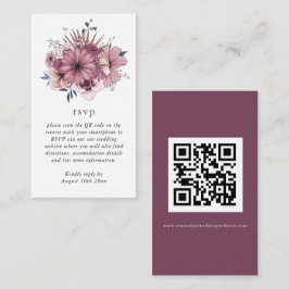 水色ピンク花模様QRコードウェディングRSVP エンクロージャーカード