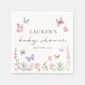 水色ピンク蝶の赤ちゃんシャワー スタンダードカクテルナプキン (正面)