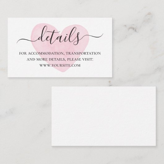 水色ピンク赤面ハート結婚スクリプトの詳細 エンクロージャーカード (正面/裏面)