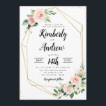 水色ピンク赤面フローラ幾何結婚性 招待状<br><div class="desc">フローラクラシックはモダン、金ゴールド幾何学枠で囲まれた黒い文字と水の色の花のデザインで満たす。金ゴールド紙吹雪のtouchがエッジを飾る。文字の表現は編集でき、この赤面ピンクをテーマにした招待状のカラー機能も可能。</div>