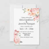 水色ピンク赤面フローラ結婚背景 招待状 (正面)