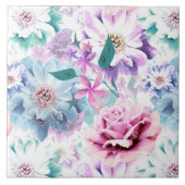 水色ピンク、青い花。 タイル (正面)