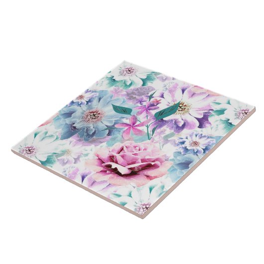 水色ピンク、青い花。 タイル (側面)