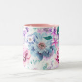 水色ピンク、青い花。 ツートーンマグカップ (中央)
