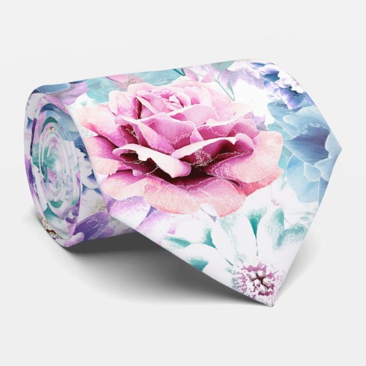 水色ピンク、青い花。 ネクタイ (ロール)