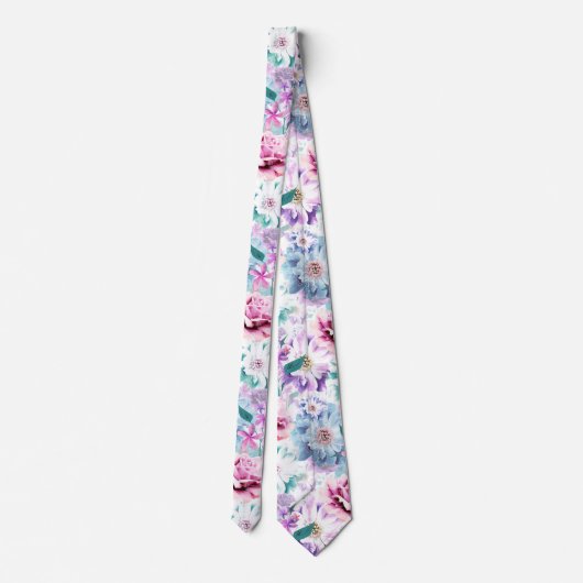 水色ピンク、青い花。 ネクタイ (裏面)