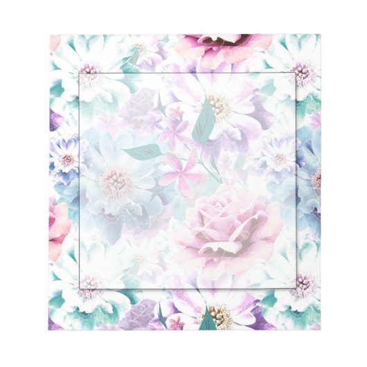 水色ピンク、青い花。 ノートパッド (正面)