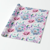 水色ピンク、青い花。 ラッピングペーパー (アンロールド)