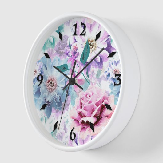 水色ピンク、青い花。 壁時計 (傾斜)
