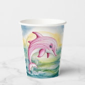 水色ピ色彩の鮮やかンイルカ 紙コップ (裏面)