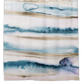 水色ファジーなブラシストロークのストライプ シャワーカーテン (正面)