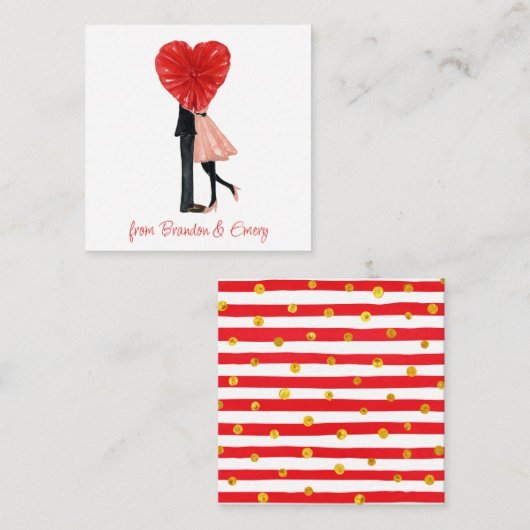 水色ファッションガールカップルのギフトエンクロージャ ノートカード (正面/裏面)