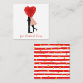 水色ファッションガールカップルのギフトエンクロージャ ノートカード