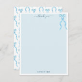 水色ファンシーブルーボウパーソナライズされた サンキューカード (正面/裏面)