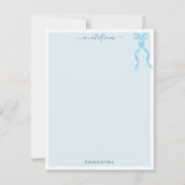 水色ファンシーブルーボウパーソナライズされた ノートカード (正面)