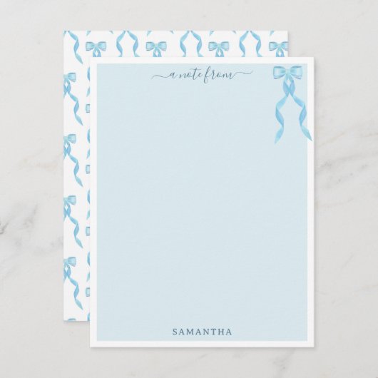 水色ファンシーブルーボウパーソナライズされた ノートカード (正面/裏面)