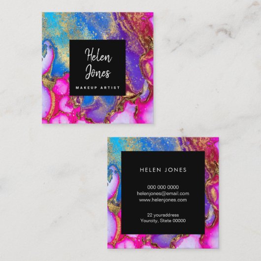 水色フェイクインクの金ゴールドダスト スクエア名刺 (正面/裏面)