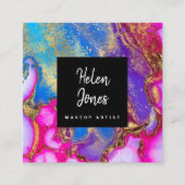 水色フェイクインクの金ゴールドダスト スクエア名刺 (正面)