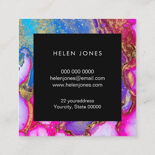 水色フェイクインクの金ゴールドダスト スクエア名刺 (裏面)