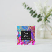 水色フェイクインクの金ゴールドダスト スクエア名刺 (スタンド正面)