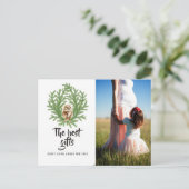 水色フクロウのクリスマスベビー写真を期待 案内ポストカード (スタンド正面)