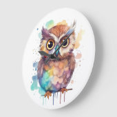 水色フクロウのグラフィッククロック ラージ壁時計 (傾斜)
