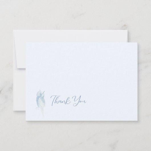 水色フクロウ優先度ノートカードブルー サンキューカード (正面)