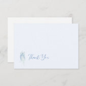 水色フクロウ優先度ノートカードブルー サンキューカード (正面/裏面)