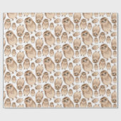 水色フクロウ模様。野鳥。かわいい動物 ラッピングペーパー (フラット)