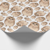 水色フクロウ模様。野鳥。かわいい動物 ラッピングペーパー (角)