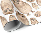 水色フクロウ模様。野鳥。かわいい動物 ラッピングペーパー (ロールコーナー)