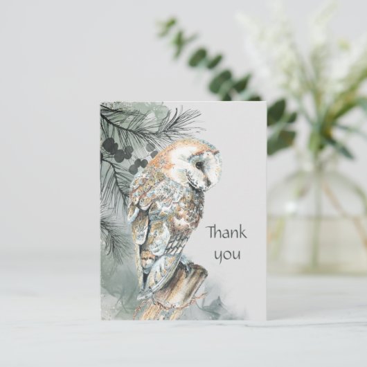 水色フクロウ鳥の野生動物自然ありがとう ポストカード (スタンド正面)