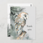 水色フクロウ鳥の野生動物自然ありがとう ポストカード (正面/裏面)
