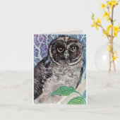 水色フクロウ カード (黄色い花)