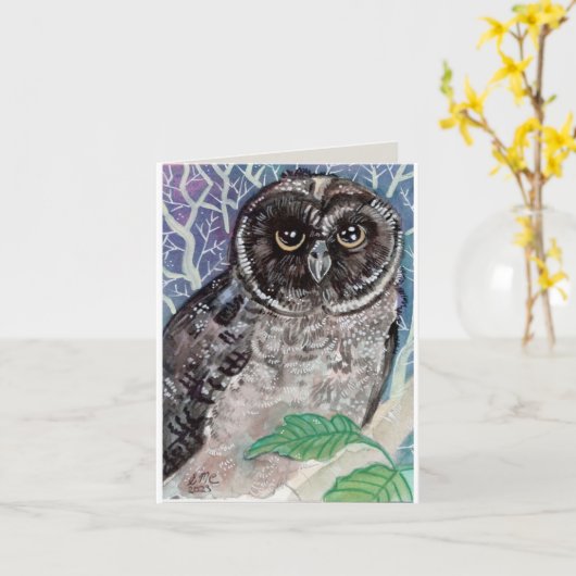 水色フクロウ カード (黄色い花)