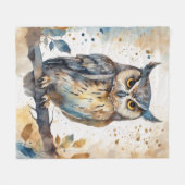 水色フクロウ フリースブランケット (正面(横))
