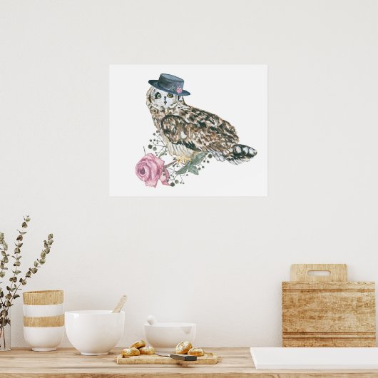 水色フクロウ ポスター (キッチン)