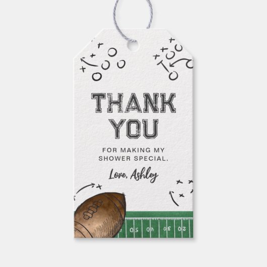 水色フットボール赤ちゃんシャワーメッセージカード ギフトタグ (正面)